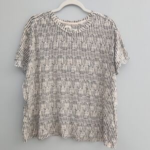 We The Free Cream and Black Oversized Flax Linen & Cotton Short Sleeve Knit Top